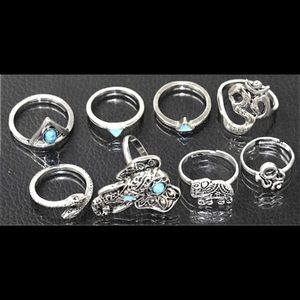 8 Piece Silver Ring Set